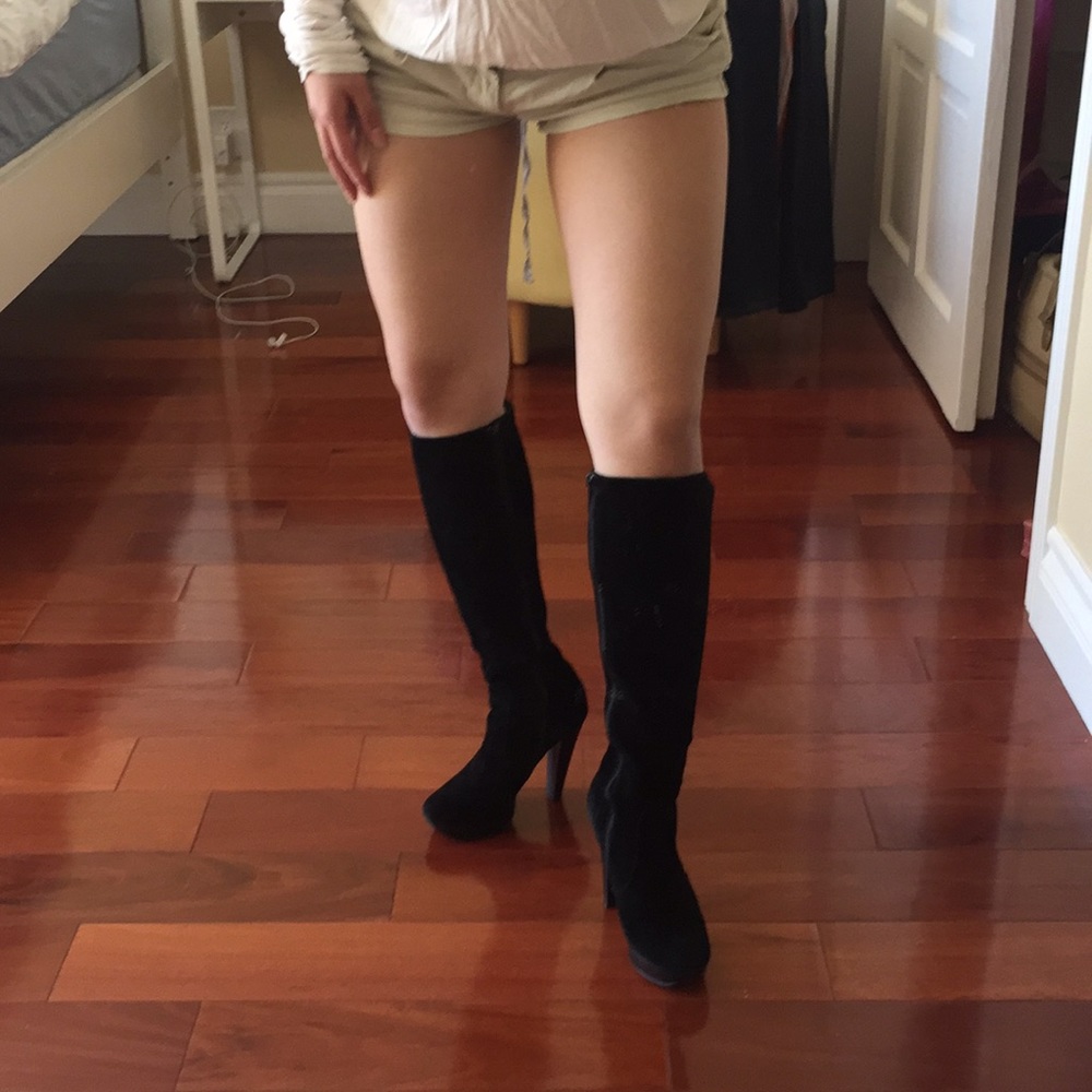 Calvin Klein Suede Knee High Heeled Boots
